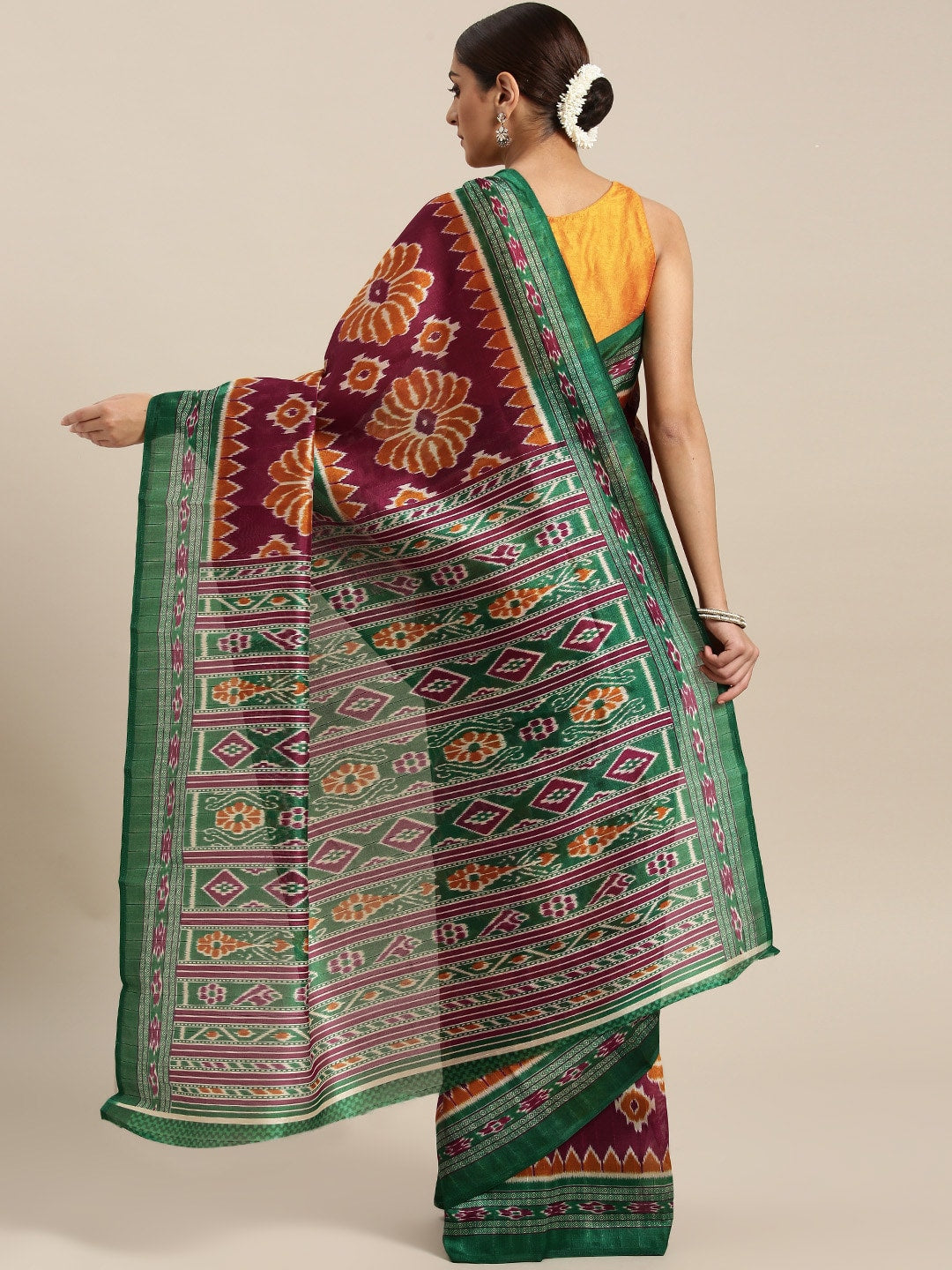 Saree Mall Magenta & Green Printed Bhagalpuri Saree | Grocsy