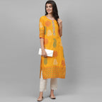 Maai Rayon Hand Printed Kurta Yellow | Grocsy