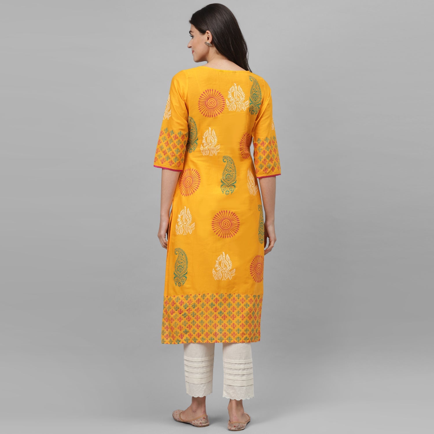 Maai Rayon Hand Printed Kurta Yellow | Grocsy