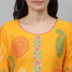 Maai Rayon Hand Printed Kurta Yellow | Grocsy