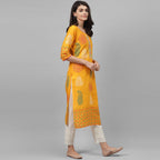 Maai Rayon Hand Printed Kurta Yellow | Grocsy