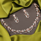 Tehzeeb Creations Rose Gold Pleated White Diamond With Sky Blue Beads Necklace Set | Grocsy