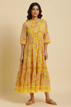 W for Woman Yellow Floral Chiffon Maxi Dress | Grocsy