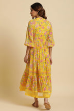 W for Woman Yellow Floral Chiffon Maxi Dress | Grocsy