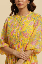 W for Woman Yellow Floral Chiffon Maxi Dress | Grocsy