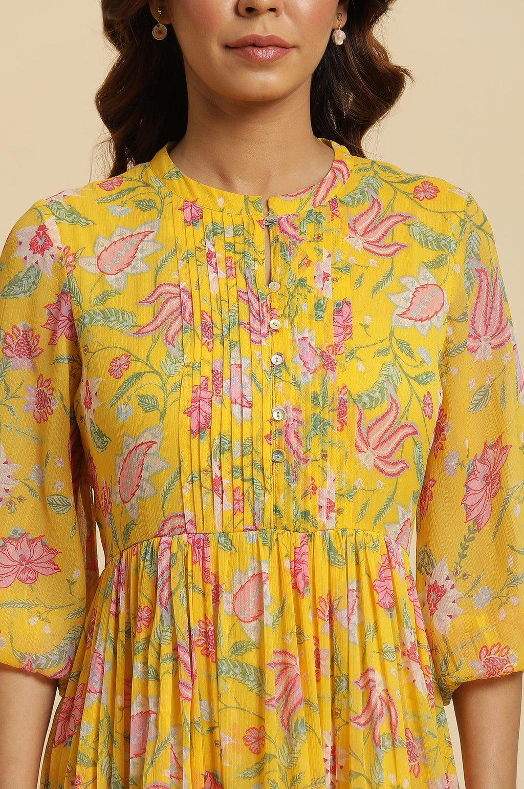 W for Woman Yellow Floral Chiffon Maxi Dress | Grocsy