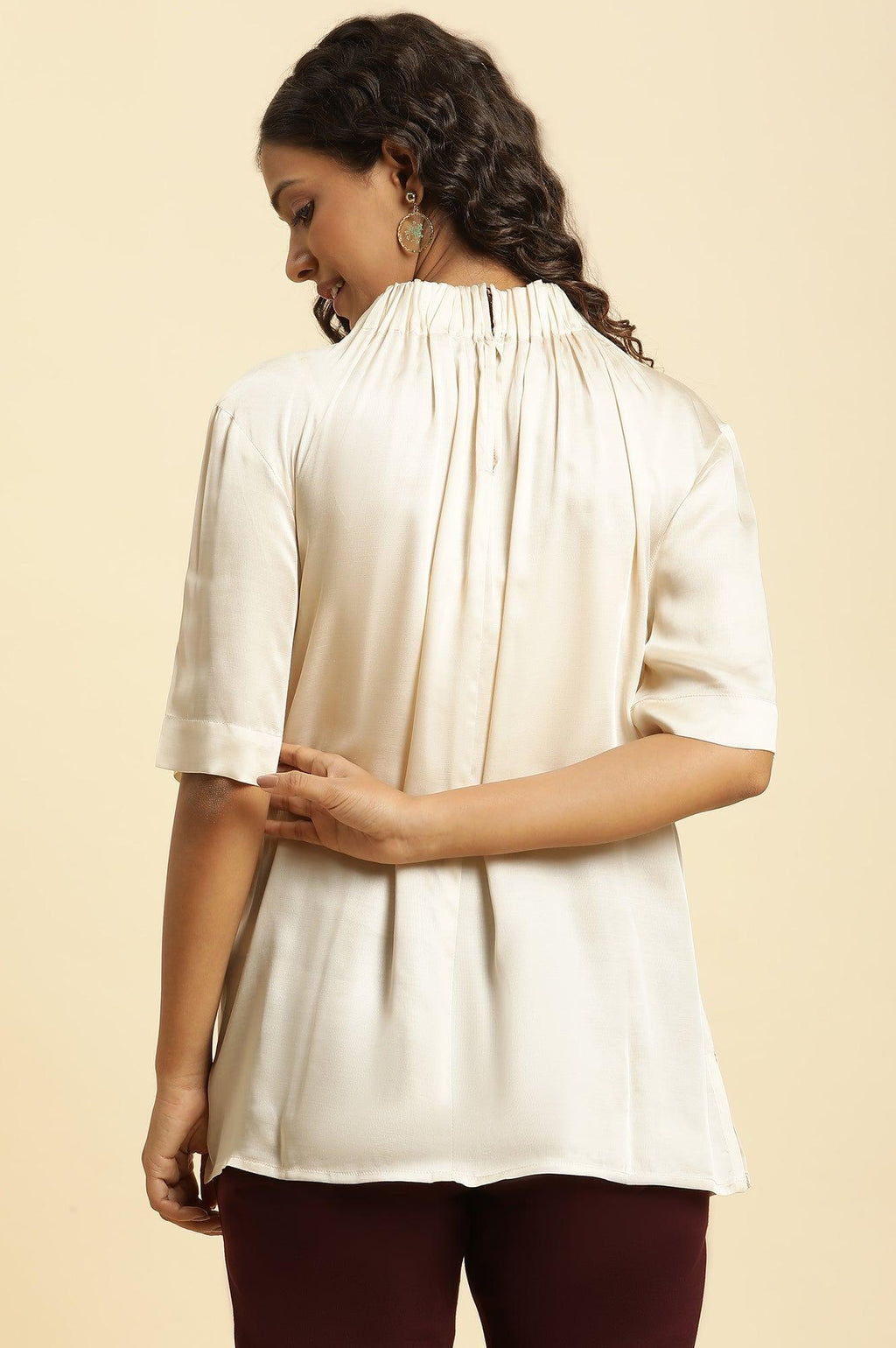 W for Woman Ecru Satin Western Top | Grocsy
