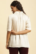 W for Woman Ecru Satin Western Top | Grocsy