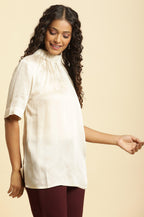 W for Woman Ecru Satin Western Top | Grocsy