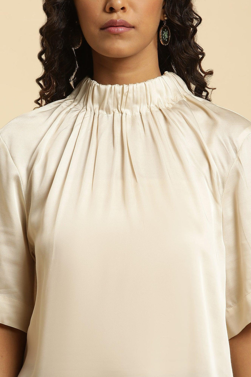 W for Woman Ecru Satin Western Top | Grocsy