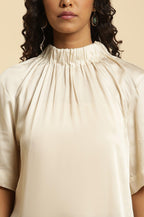 W for Woman Ecru Satin Western Top | Grocsy