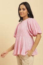 W for Woman Pink Embroidered Western Peplum Top | Grocsy
