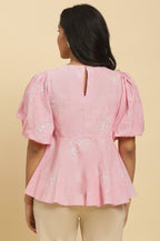 W for Woman Pink Embroidered Western Peplum Top | Grocsy