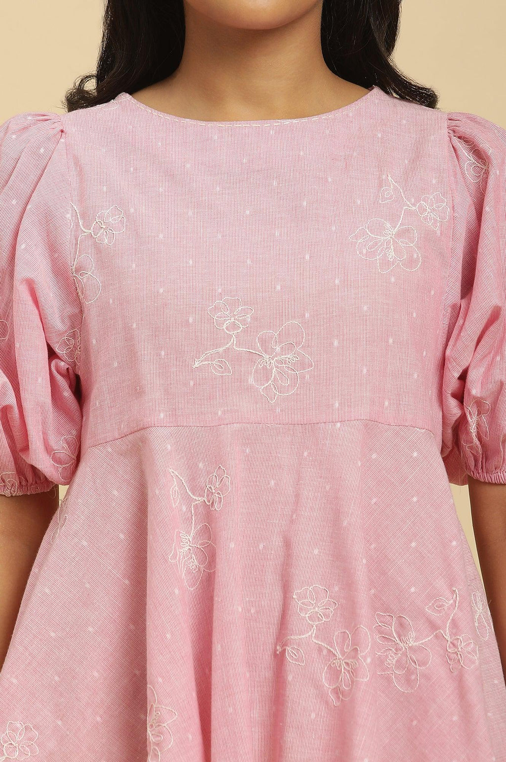 W for Woman Pink Embroidered Western Peplum Top | Grocsy
