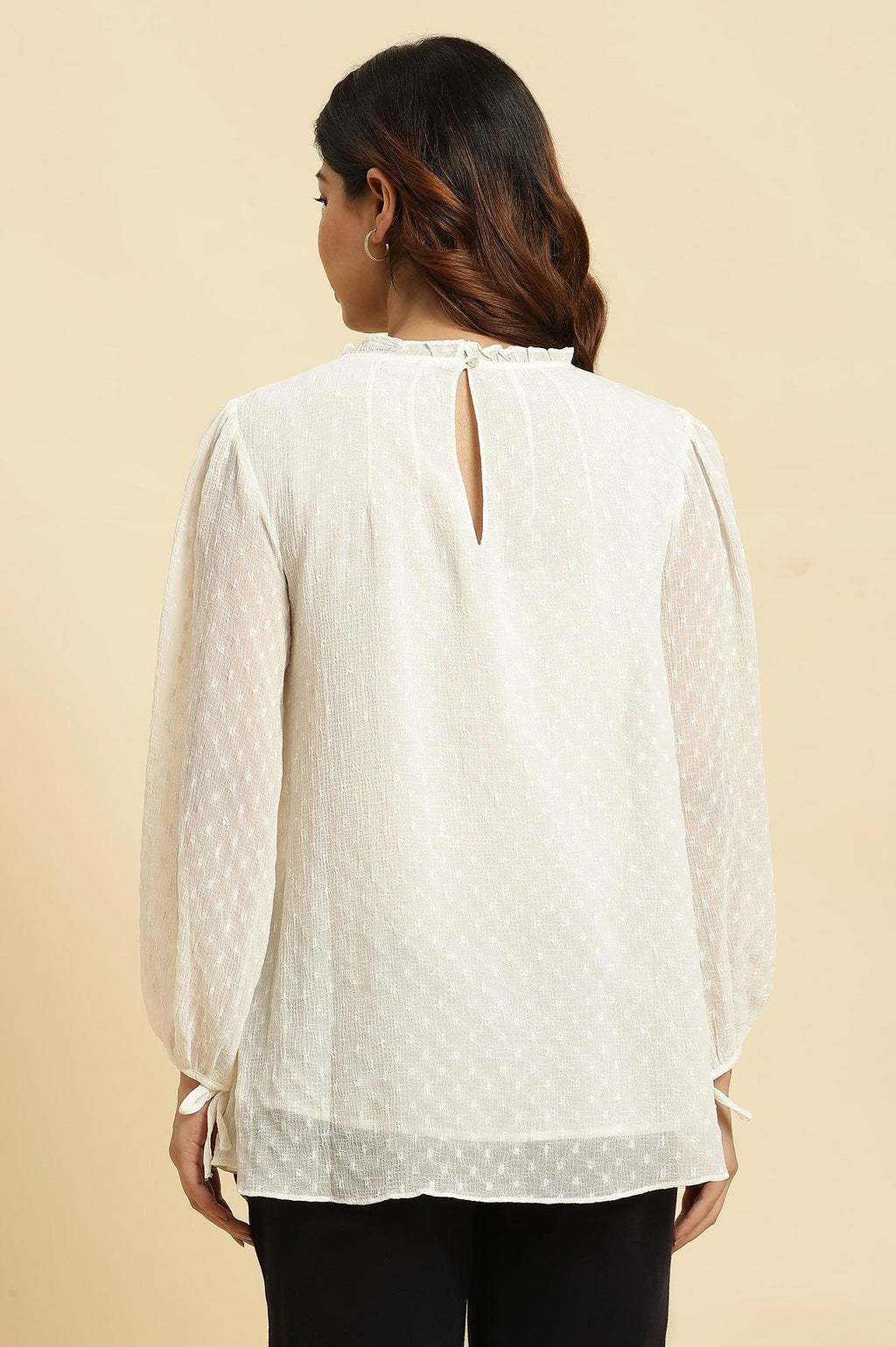 W for Woman White Socking Chiffon Swiss Dot Western Top | Grocsy