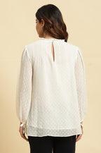 W for Woman White Socking Chiffon Swiss Dot Western Top | Grocsy