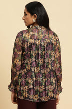 W for Woman Purple Floral Printed Chiffon Lurex Top | Grocsy