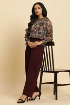 W for Woman Purple Floral Printed Chiffon Lurex Top | Grocsy