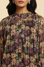 W for Woman Purple Floral Printed Chiffon Lurex Top | Grocsy