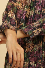 W for Woman Purple Floral Printed Chiffon Lurex Top | Grocsy