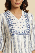 W for Woman Ecru Peplum Top In Blue Print | Grocsy