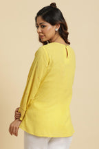 W for Woman Yellow Embroidered Pintuck Top | Grocsy