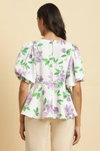 W for Woman Ecru Floral Printed Peplum Top | Grocsy