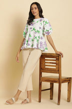 W for Woman Ecru Floral Printed Peplum Top | Grocsy