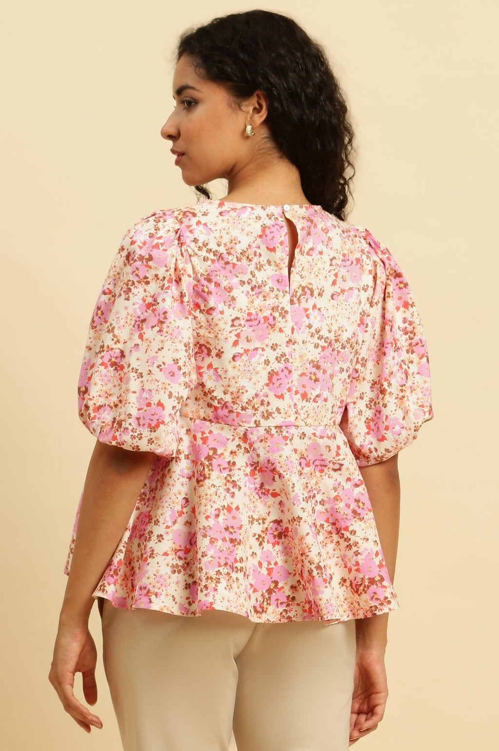 W for Woman White And Pink Floral Printed Flared Top | Grocsy