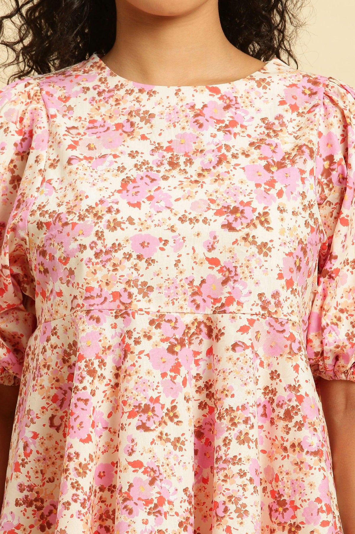 W for Woman White And Pink Floral Printed Flared Top | Grocsy