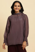 W for Woman Purple Turtle Neck Sheer Top | Grocsy