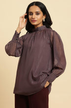 W for Woman Purple Turtle Neck Sheer Top | Grocsy