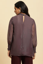 W for Woman Purple Turtle Neck Sheer Top | Grocsy