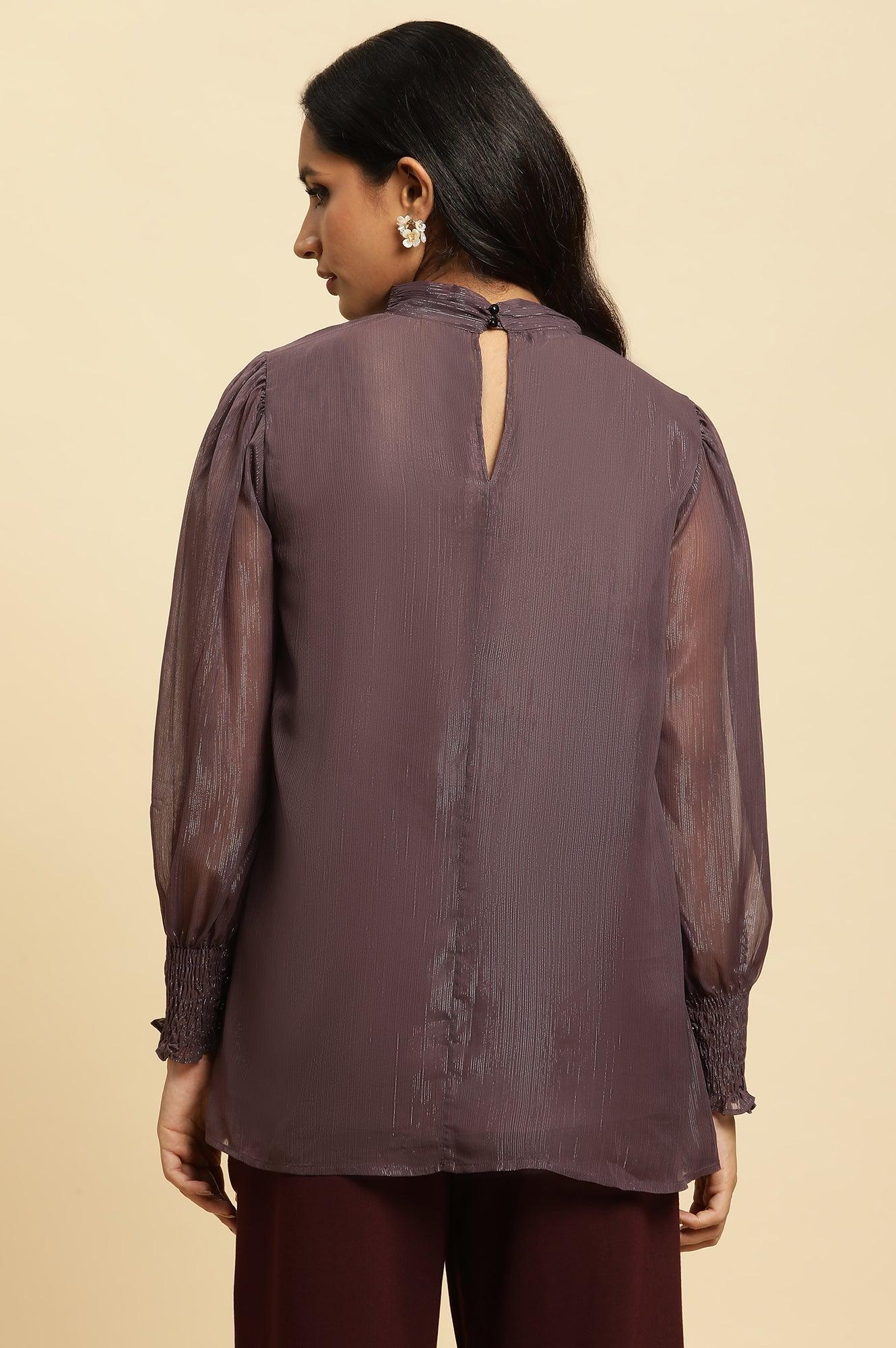 W for Woman Purple Turtle Neck Sheer Top | Grocsy