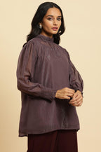 W for Woman Purple Turtle Neck Sheer Top | Grocsy