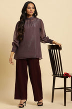 W for Woman Purple Turtle Neck Sheer Top | Grocsy