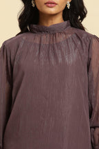 W for Woman Purple Turtle Neck Sheer Top | Grocsy