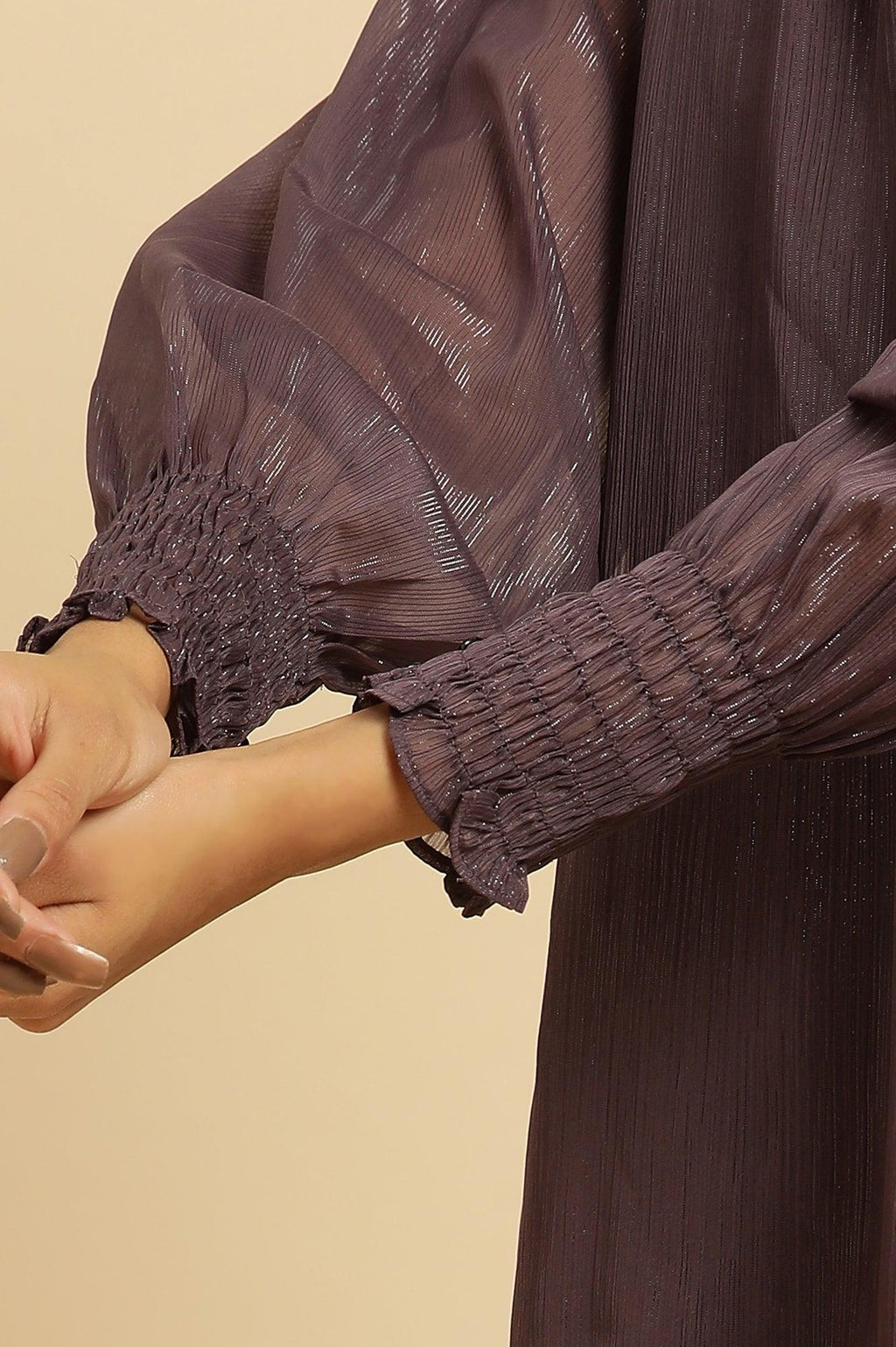 W for Woman Purple Turtle Neck Sheer Top | Grocsy