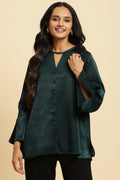 W for Woman Green Neck Cutout Embellished Shirt | Grocsy