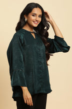 W for Woman Green Neck Cutout Embellished Shirt | Grocsy