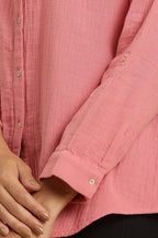 W for Woman Pink Mandarin Collar Western Straight Top | Grocsy