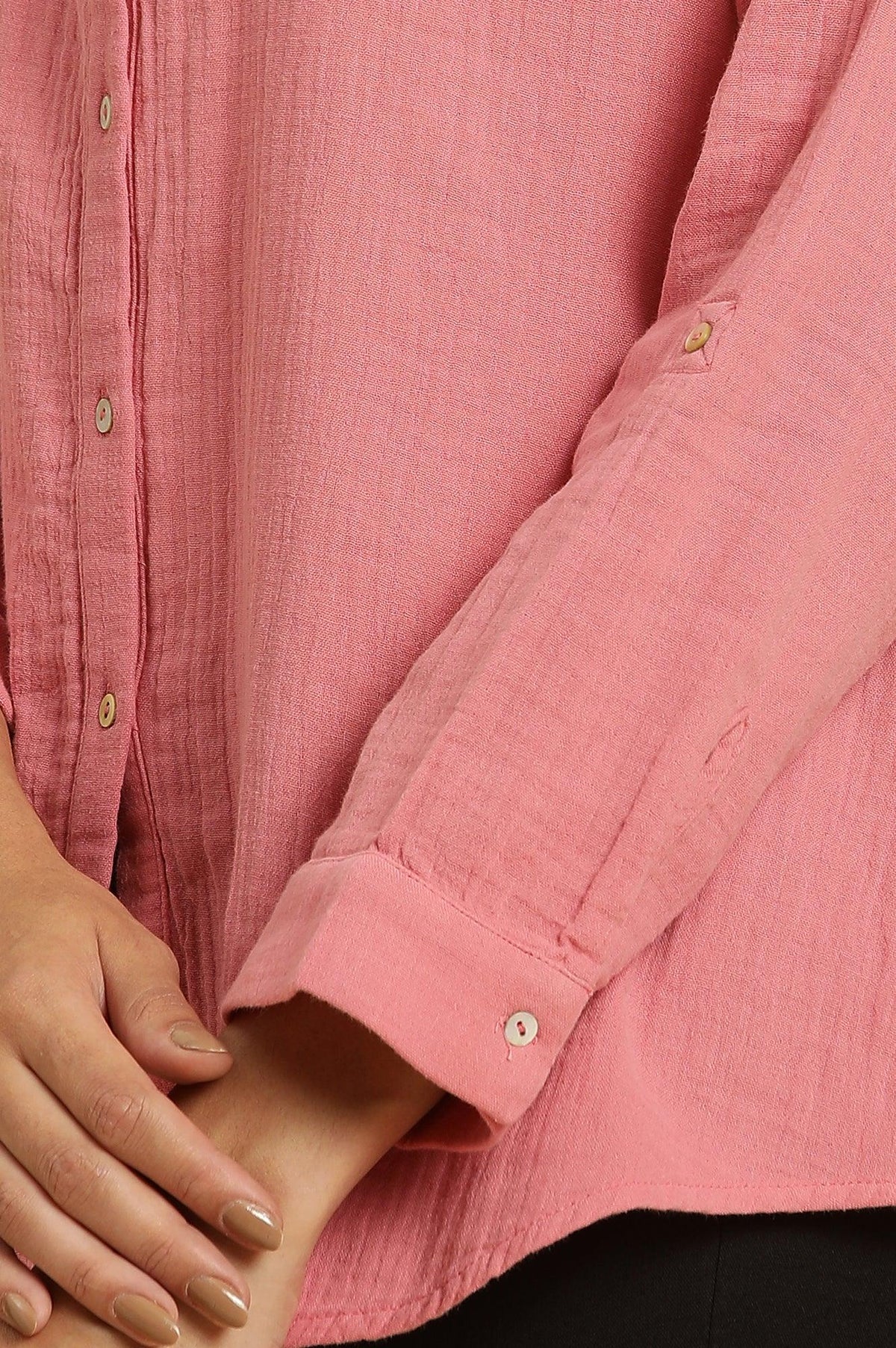 W for Woman Pink Mandarin Collar Western Straight Top | Grocsy