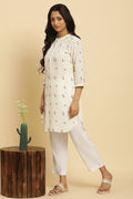W for Woman White Embroidered Contemporary Tunic | Grocsy