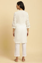 W for Woman White Embroidered Contemporary Tunic | Grocsy