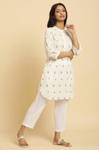 W for Woman White Embroidered Contemporary Tunic | Grocsy