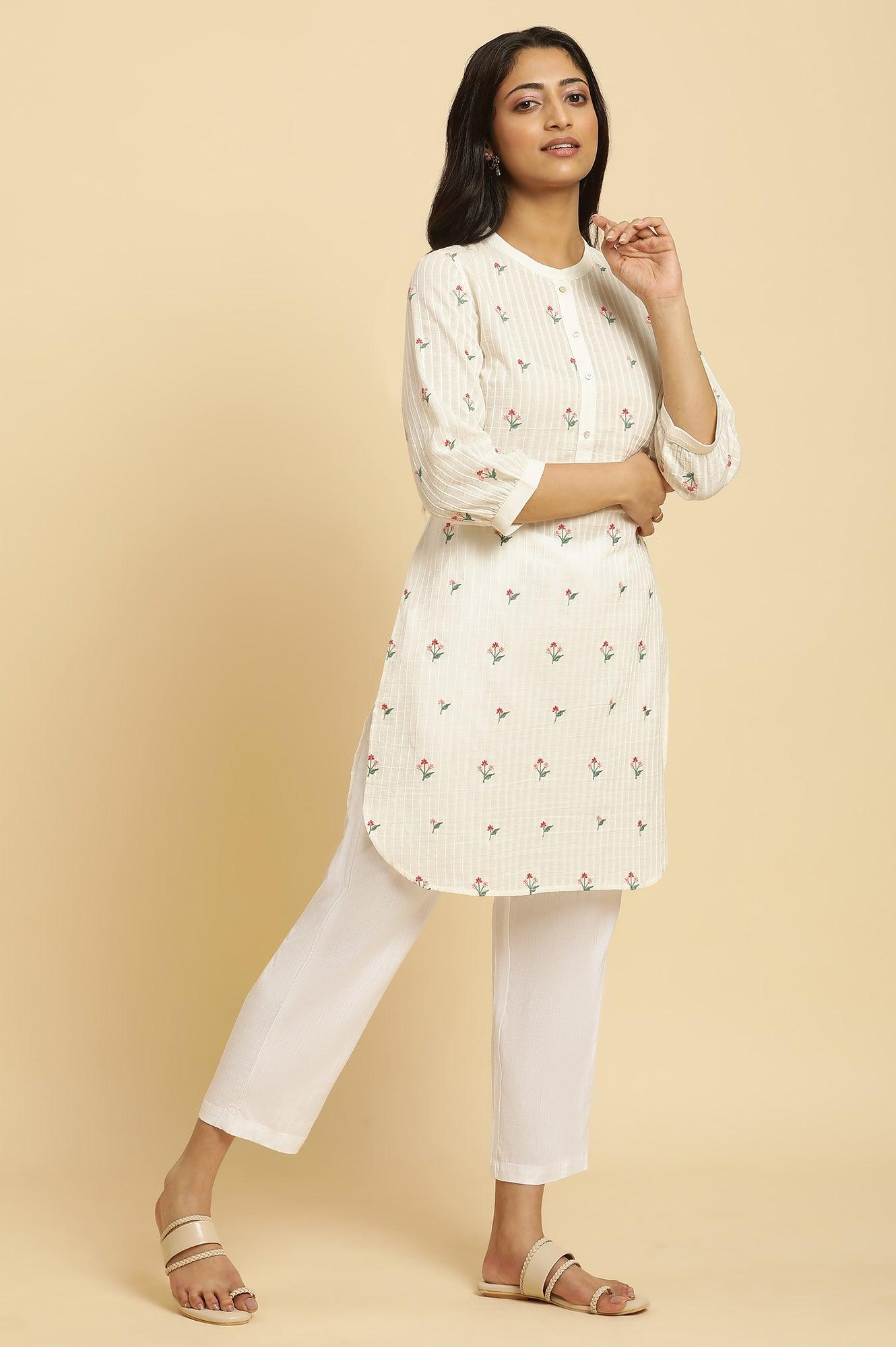 W for Woman White Embroidered Contemporary Tunic | Grocsy
