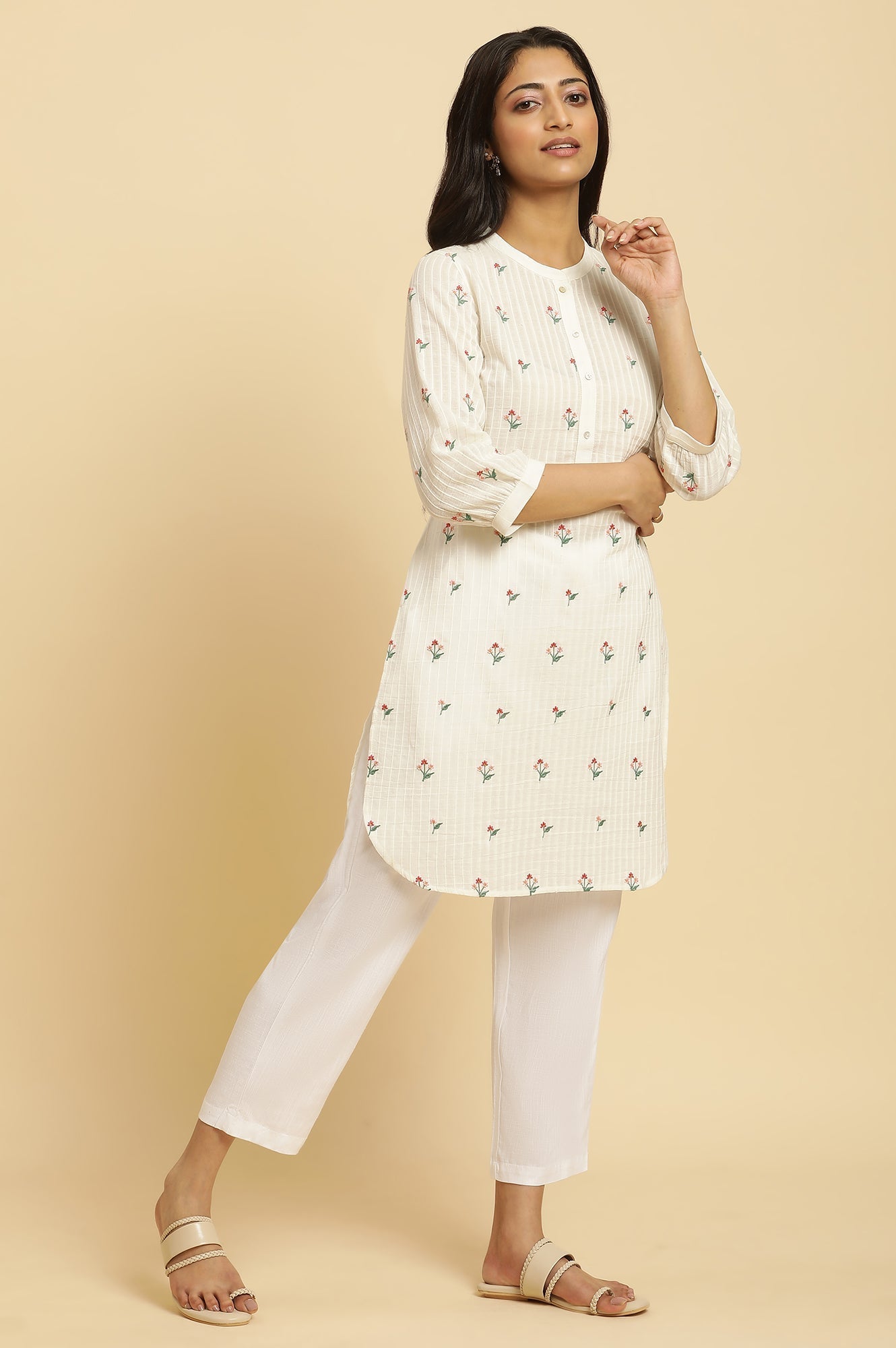 W for Woman White Embroidered Contemporary Tunic | Grocsy