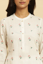 W for Woman White Embroidered Contemporary Tunic | Grocsy