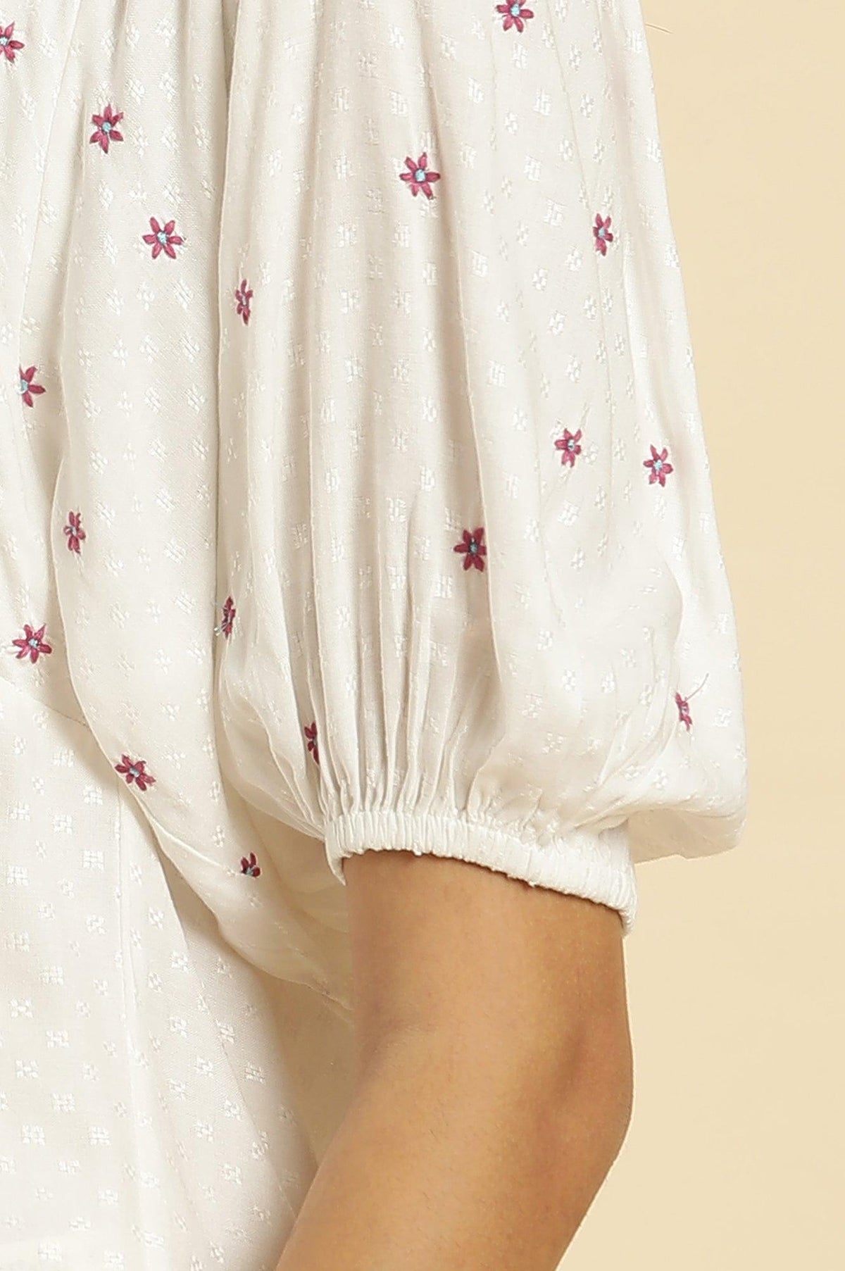 W for Woman White Peplum Cotton Top with Embroidered Yoke | Grocsy