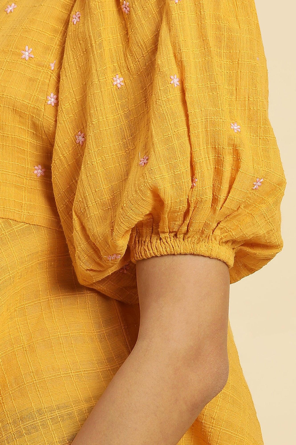W for Woman Yellow Peplum Top With Embroidered Yoke | Grocsy